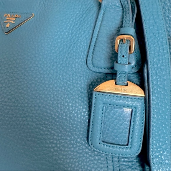 Prada Vitello Daino bright blue two way leather bag EUC - Picture 3 of 7
